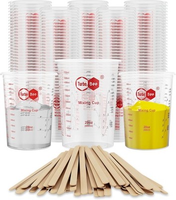 20oz Resin Mixing Cups - [Easy-Separate Design] 100 Pack Graduated PP Plastic Mi
