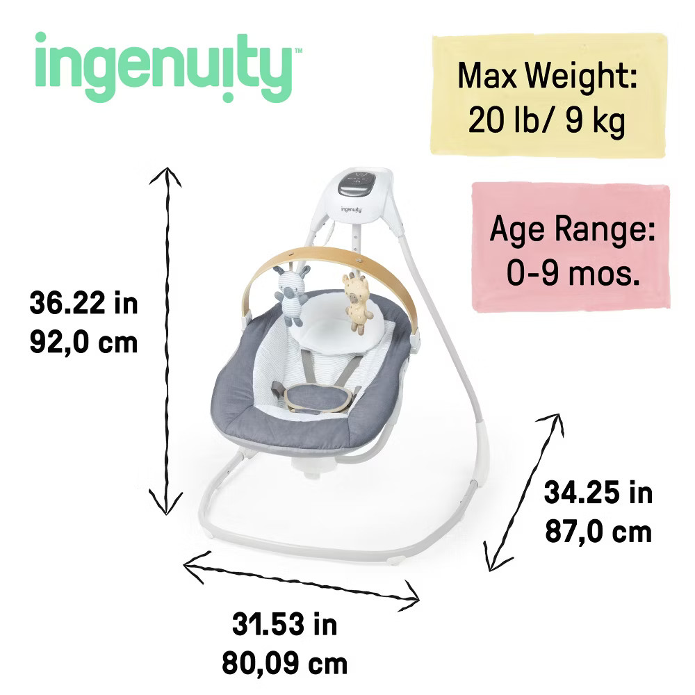 Ingenuity Simple Comfort Compact Swing with Wood Toy Bar - Chambray alternate view 6