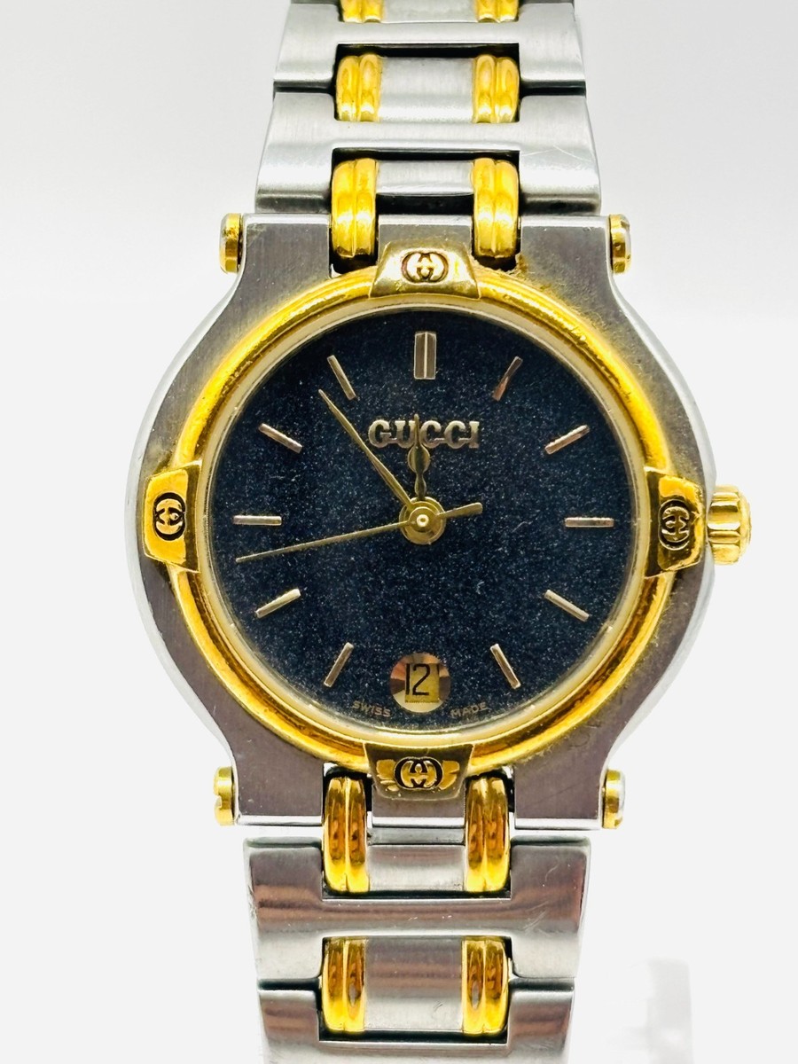 Exc+5] GUCCI 9000L Two-Tone Silver Dial Quartz Women's Watch Used
