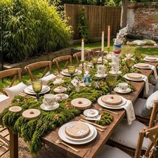 8 PCS 47 Inch Fake Artificial Moss Table Runner Wood Slices Centerpieces