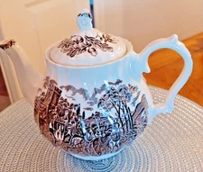 Myott Royal Mail Staffordshire Ironstone Brown Transfer Ware 6 Cup Teapot