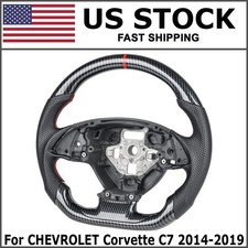 Carbon Fiber Pattern Flat Bottom Steering Wheel Red Stitch For Corvette C7 14-19