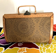 Brown Floral Wooden Purse, Double Handles, Great Condition 8 x 6"