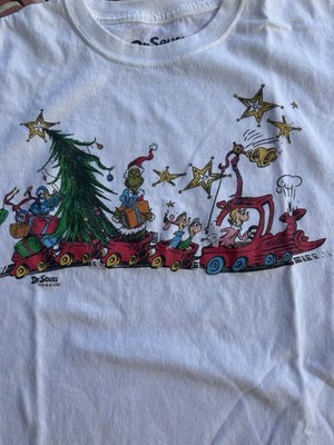 Dr. Suess The Grinch Men's White L Tee Shirt Hybrid Apparel Christmas Car Train
