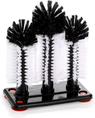Water Bottle Cleaning Brush W/ Suction Base 3 Head Removable Nylon Bristle Glass