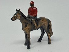 Vintage Lead Copper Wash Horse and Jockey Figure Red Shirt Made in Japan