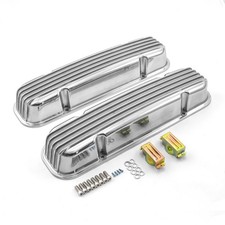 Pontiac 326 400 455 Polished Nostalgic Finned Aluminum Valve Covers Wo Hole