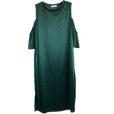 Zara Trafaluc Womens Cold Shoulder Shift Midi Dress M Green Jersey Knit