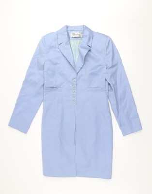 Régine Damen blau Wolle langer Mantel Größe 10 klassischer Stil