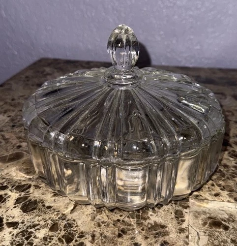 Vintage MCM Anchor Hocking OLD CAFE Clear Glass Lidded Candy Dish 6.75"Diameter