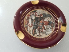 Vintage Hand Made in Italy Florentine Ashtray 4" Round Wine Color & Gold Trim