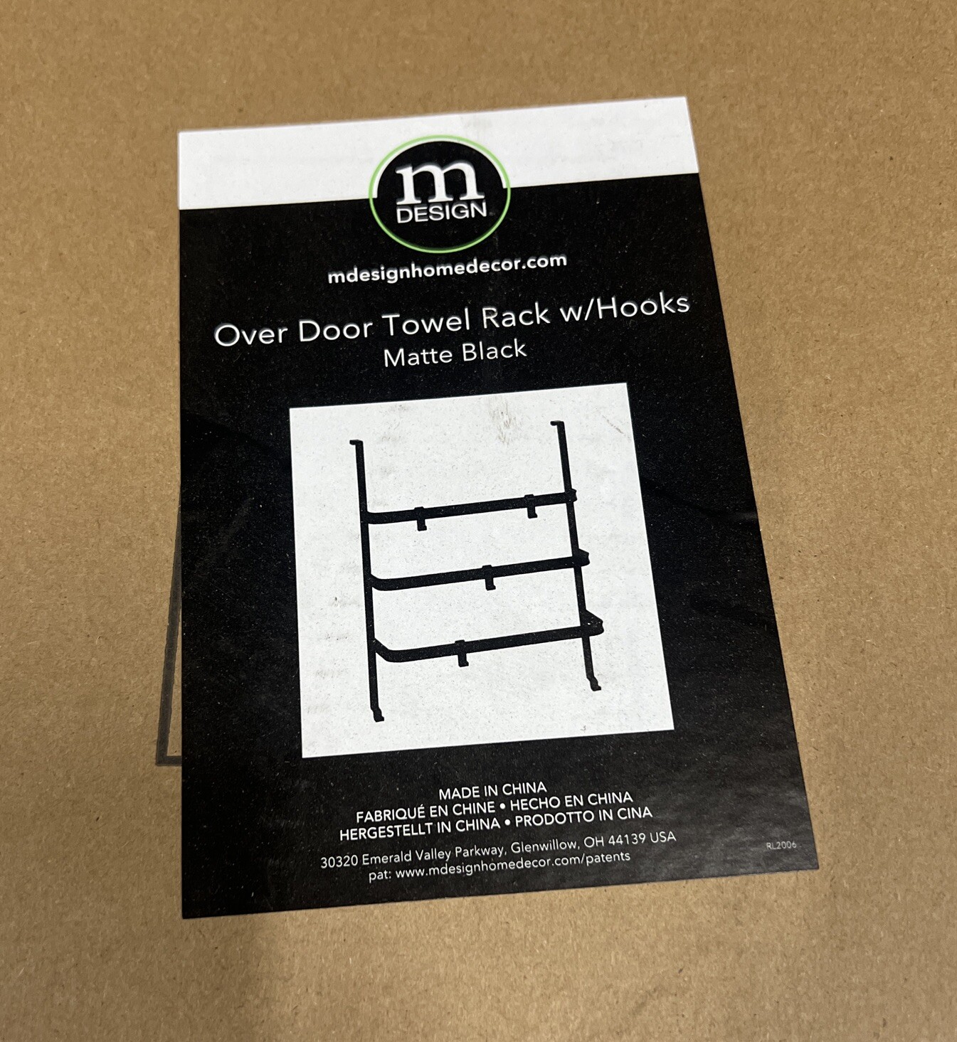 mDesign Over Door Towel Rack With Hooks, Matte Black