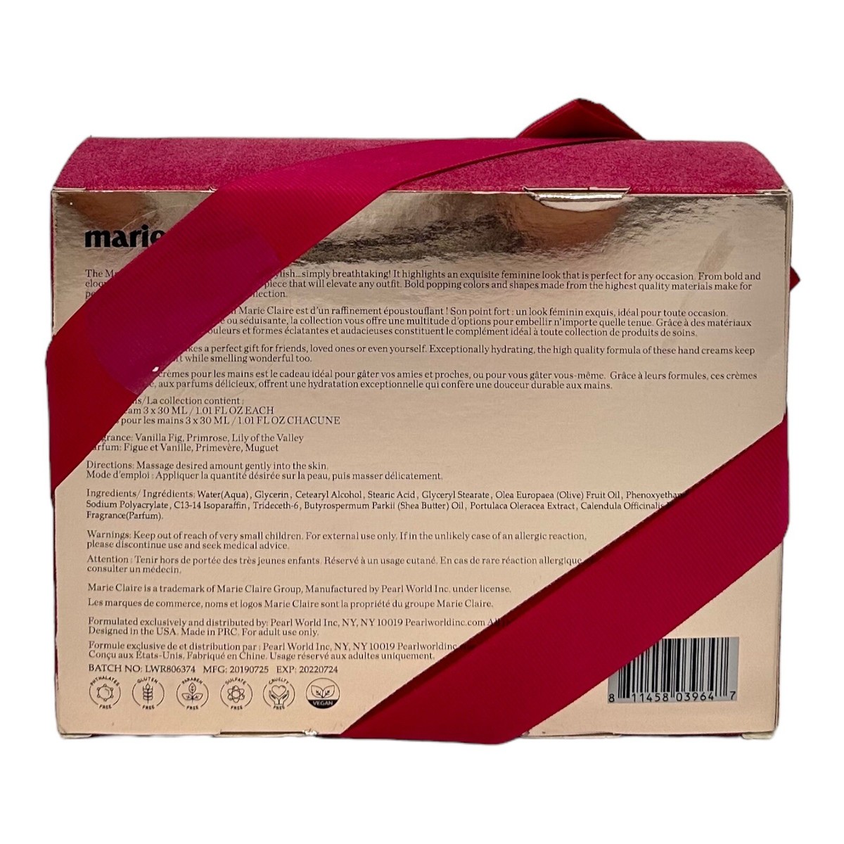 Marie Claire Paris 3 Pc Hand Cream Set Vanilla Fig Primrose Lily