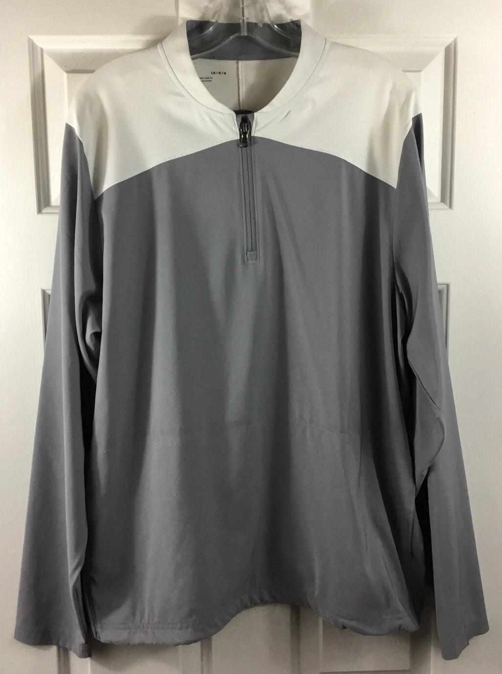 Under Armour 1/4 Zip Baseball Warmup Mens Large Gray White Long Sleeve Loose