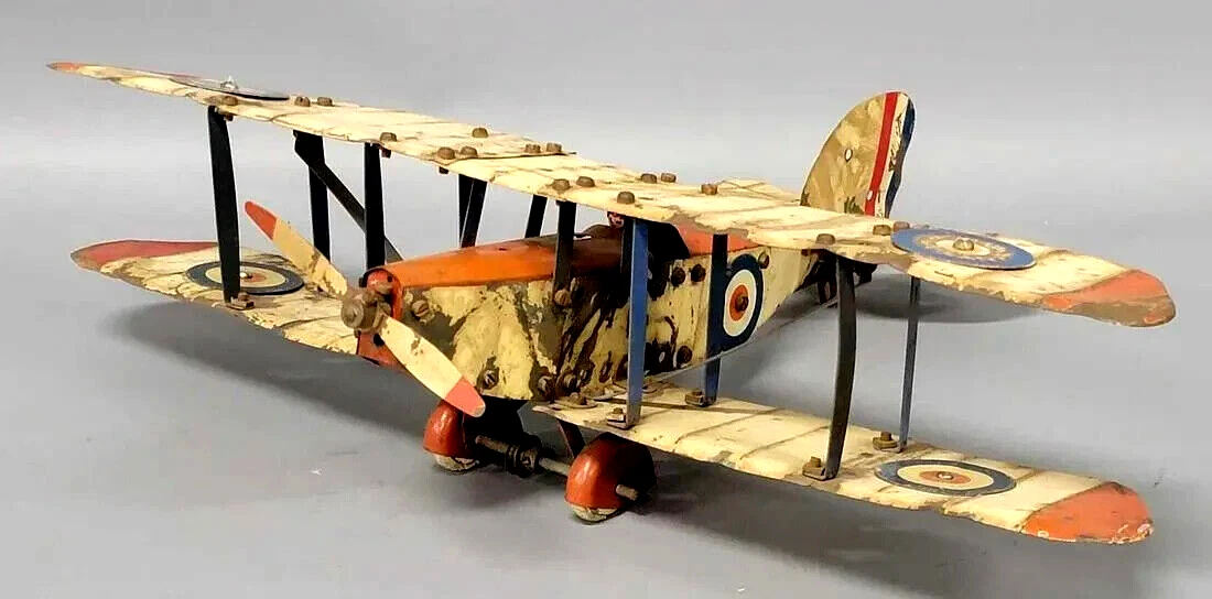 Meccano Aeroplane Red White Camouflage Bi Wing Airplane w Pilot