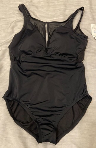 Time and Tru Women's Classic Black Mesh Inset One Piece Swimsuit SZ S/M/L or XL - Picture 29 of 47