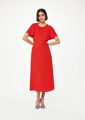 Whistles rotes Annabelle Kleid Cape-Ärmel hinten offen UK 16 UVP 159 £