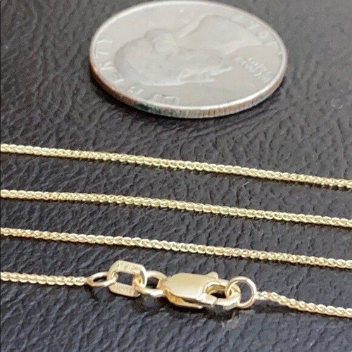 "Collar de cadena de trigo redondo amarillo liso de 14 K oro real 0,8 mm 16", 18", 20" - Imagen 3 de 9