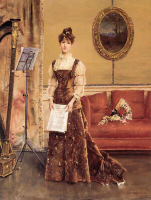 high quality oil painting handpainted on canvas ''woman's harp ''