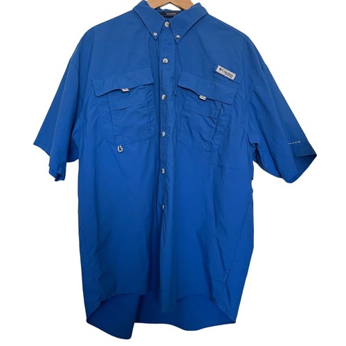 Columbia PFG Short Sleeve OMNI-SHADE Ripstop Button-Down Fishing Shirt, Men's L Size polyester black type Vintage Second Hand