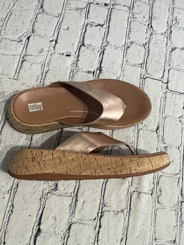 FitFlop F-Mode flache Damen-Zehenstegsandalen Metallic-Leder und Kork Größe 9 - Bild 5 von 13