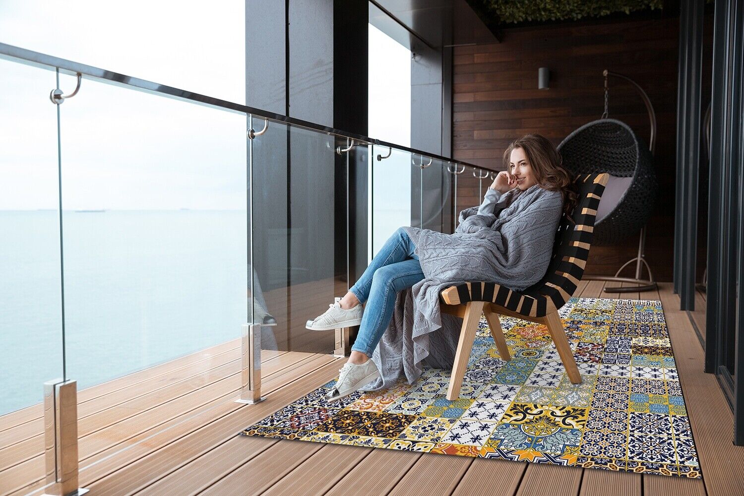 Washable Patio Outdoor PCV Vinyl Area Rug Mat Carpet Abstract patchwork 80x120 Winstgevend, recent werk