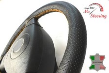 FOR GMC TERRAIN 10-13 BLACK PERF LEATHER STEERING WHEEL COVER ORANGE STIT