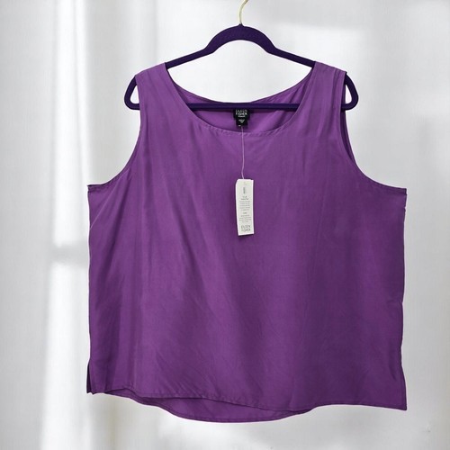 Eileen Fisher Silk Habutai Woman Plus Size 2X Tank Top Sleeveless Purple NWT