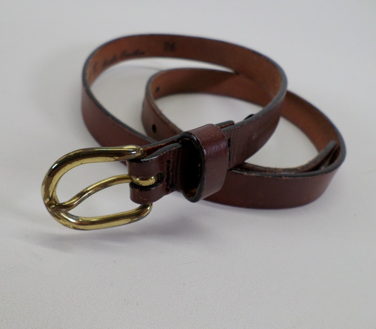 小物 HIGH-END BRIDLE LEATHER NARROW BELT Canterbury Bridle Leather Belt 26 Skinny Distressed Brown