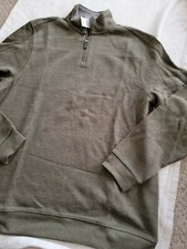 New Mens Tasso Elba Mock Neck 1/2 Zip French Rib Olive Green Pullover Sweater L