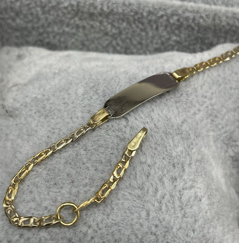 BRACCIALE PER BAMBINI DI ORO GIALLO E BIANCO 18 KT NUOVO BICOLORE CON TARGHETTA. - Imagen 7 de 14