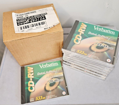 Lot of 10 Verbatim CD-RW 74 Data Life Plus min 533 MB rewritable 2x-4x speed CDs