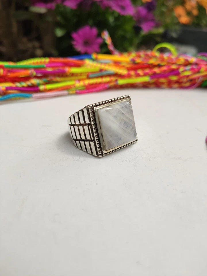 ANELLO UOMO ARGENTO 925 RING SILVER STERLING PIETRA DI LUNA MISURA 27 U38 - Immagine 2 di 4