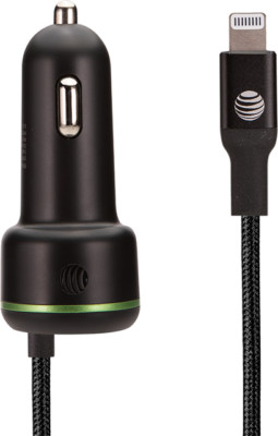 AT&T Car Charger 40W with USB-C Port & iPhone Cable Black