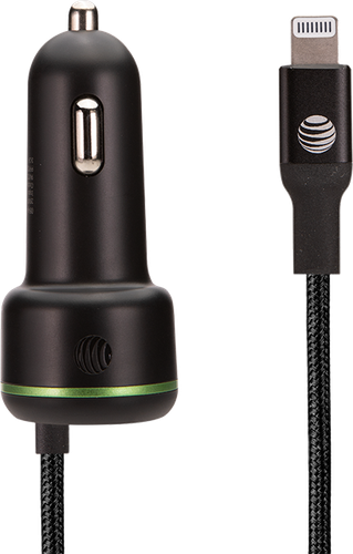 AT&T Car Charger 40W with USB-C Port & iPhone Cable Black - 第 1/3 張圖片