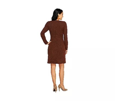 Isaac Mizrahi Size 14 Brown Knit Tweed Dress with Seaming | eBay