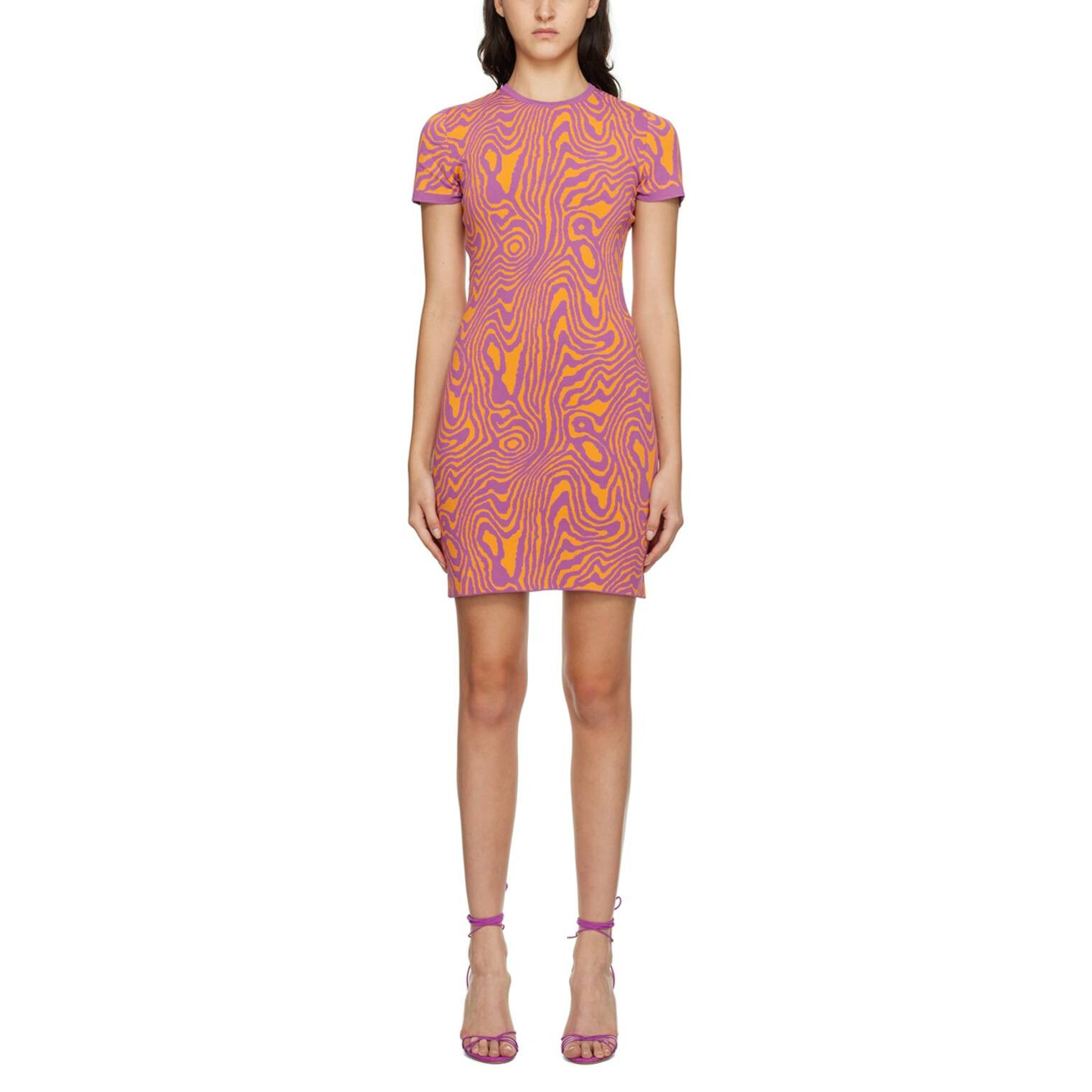 Moschino Pink Orange Fantasy Print Moiré Minidress Size XS