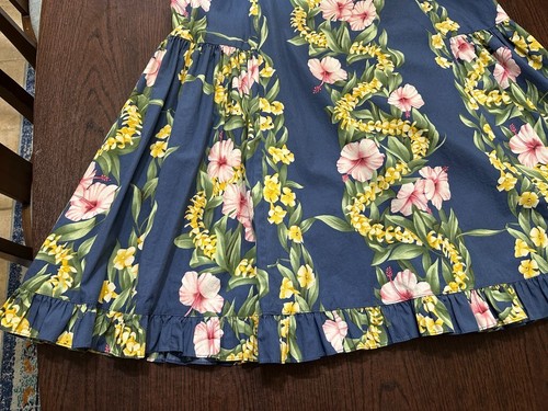 Ho Aloha Vintage Floral Dress, Blue, large, vacation, hibiscus, coastal, holiday - Picture 2 of 18