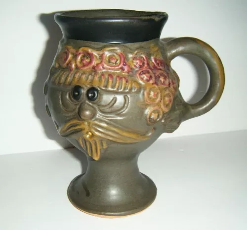 Vtg Pottery Face Mug w/Mustache Novelty Coffee Cup American Flag Stoneware
