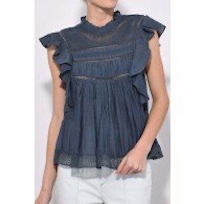 ISABEL MARANT Etoile "Vivia" Embroidered Top Sz FR 34 XS Blouse Blue eBay