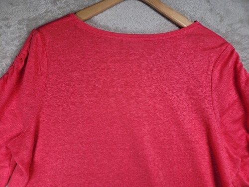 Chicos Top Blouse Tee Womens Sz 3 (XL) Pink Linen Short Rouched Sleeve - Picture 5 of 19