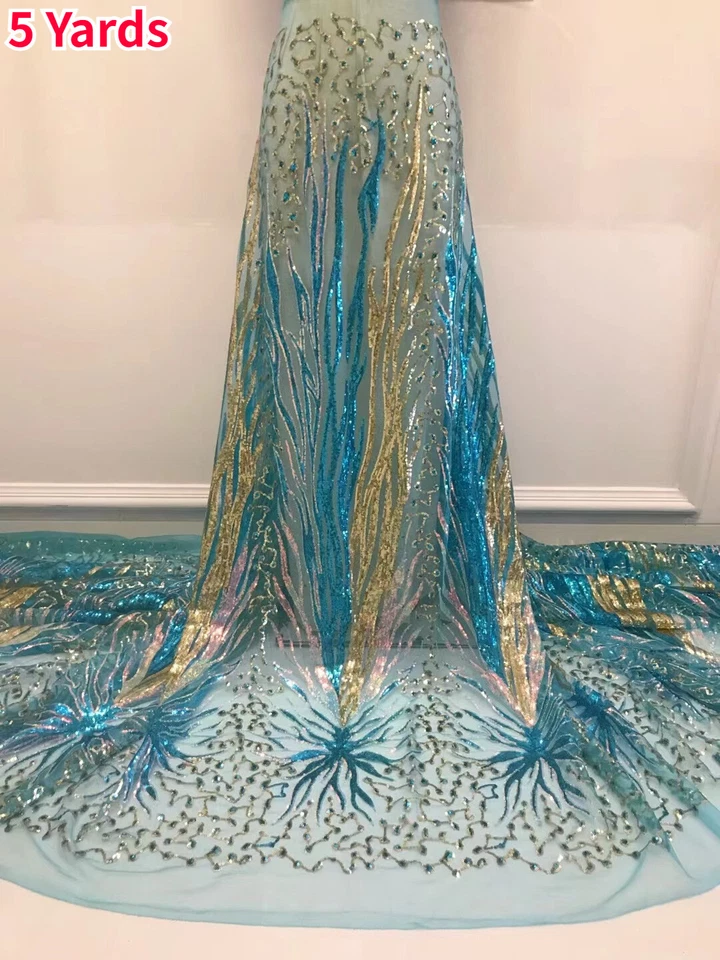 5 Yards Full Sequins African Lace Fabric Mesh Tulle Nigerian Wedding Dress Fairy - image 2 of 4