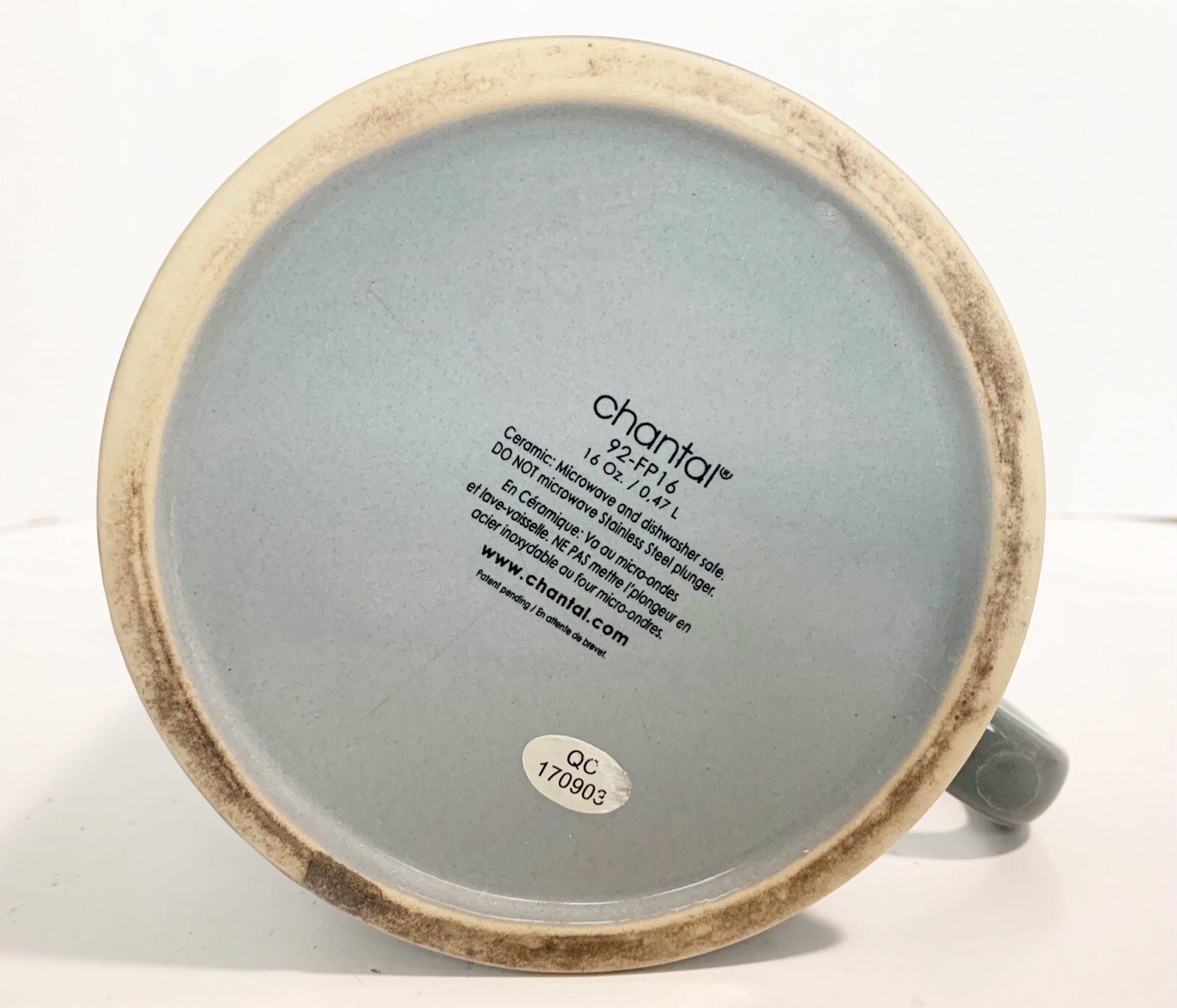 Chantal French Coffee Press Gray Ombre Ceramic Stainless Lid Plunger 16 Oz