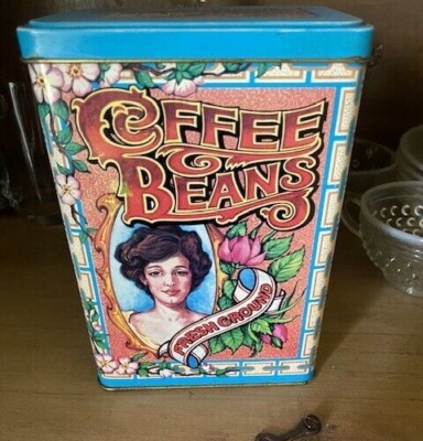 Vintage Antique Coffee Beans Fresh Ground (Empty) Tin Container