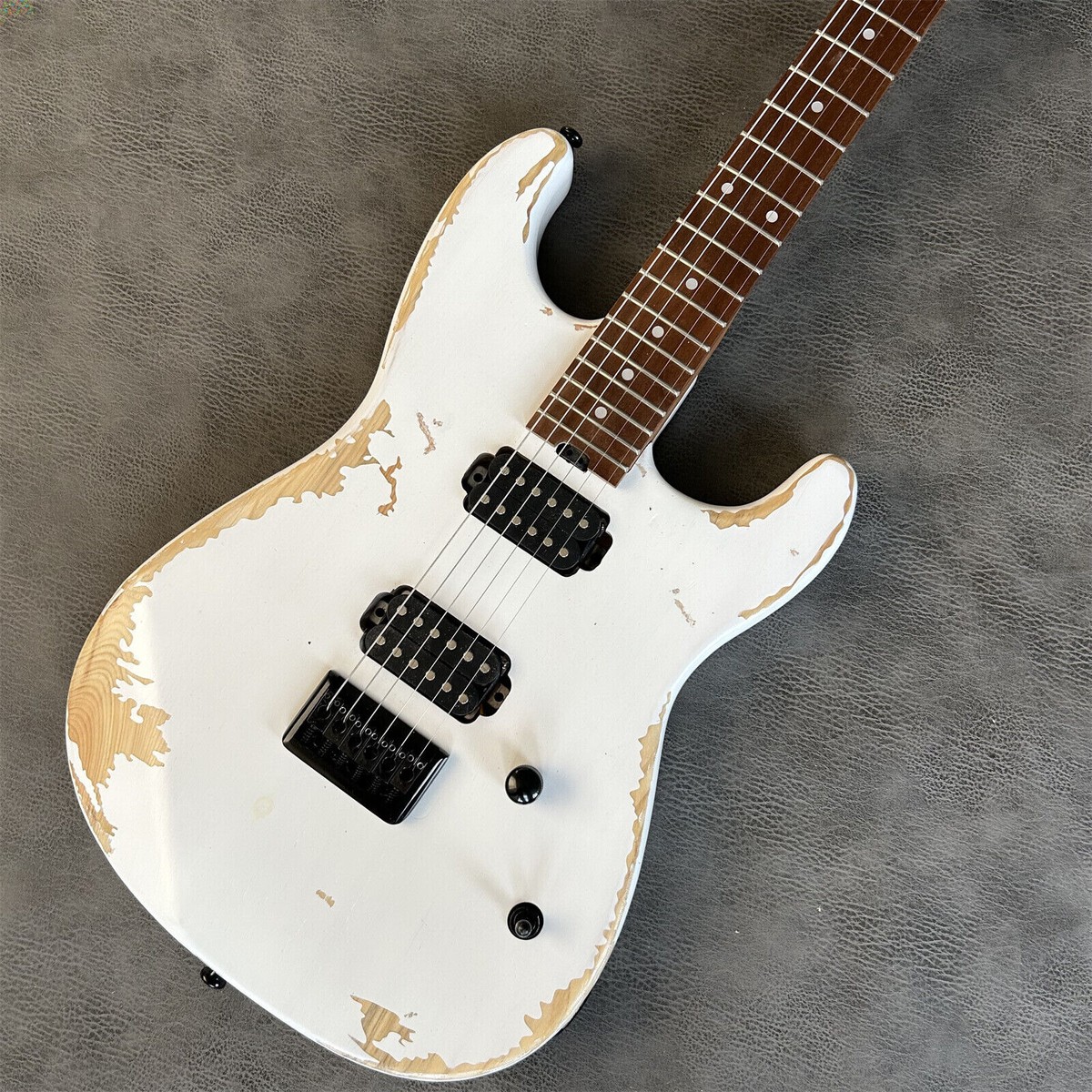 Custom White ST Relic Electric Guitar HH Pickups Black Parts 6