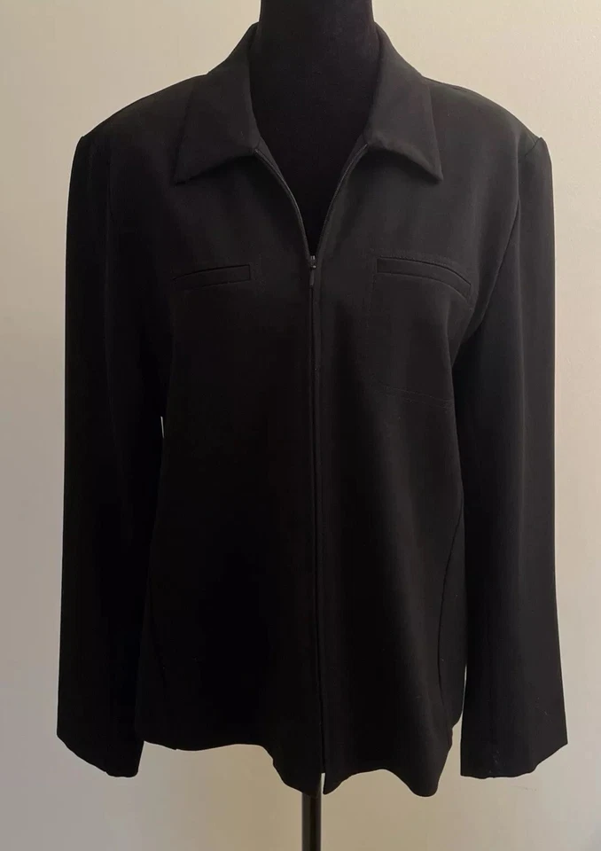 Vtg Alanni Moda Bella Women Black Jacket Size 12 Full Zip Long Sleeves 1990s - Image 2 of 4