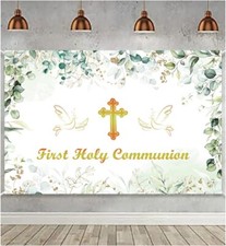 Greenery God Bless Backdrop 7x5FT First Communion Baptism Decorations Backgr S18