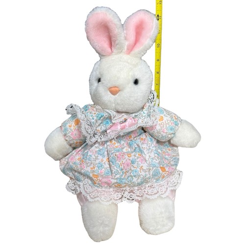 "Vestido floral vintage Fiesta rosa blanco conejito peluche 12"" Wego Rabbit 1989 E4212" - Imagen 13 de 16