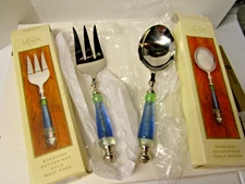 Lenox Everyday Gathering Cold Meat Fork & Large Table Spoon Glass Handle NOB