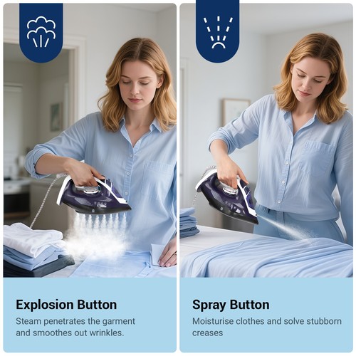 2800W Steam Iron 360MLTank Vertical Explosive Steam Ceramic Soleplate Self Clean - Picture 3 of 6